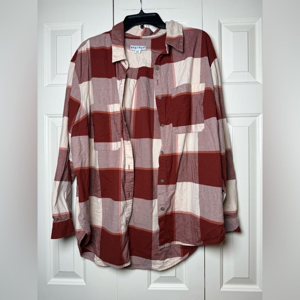 Ava & Viv Long Sleeve Plaid Button Down Top